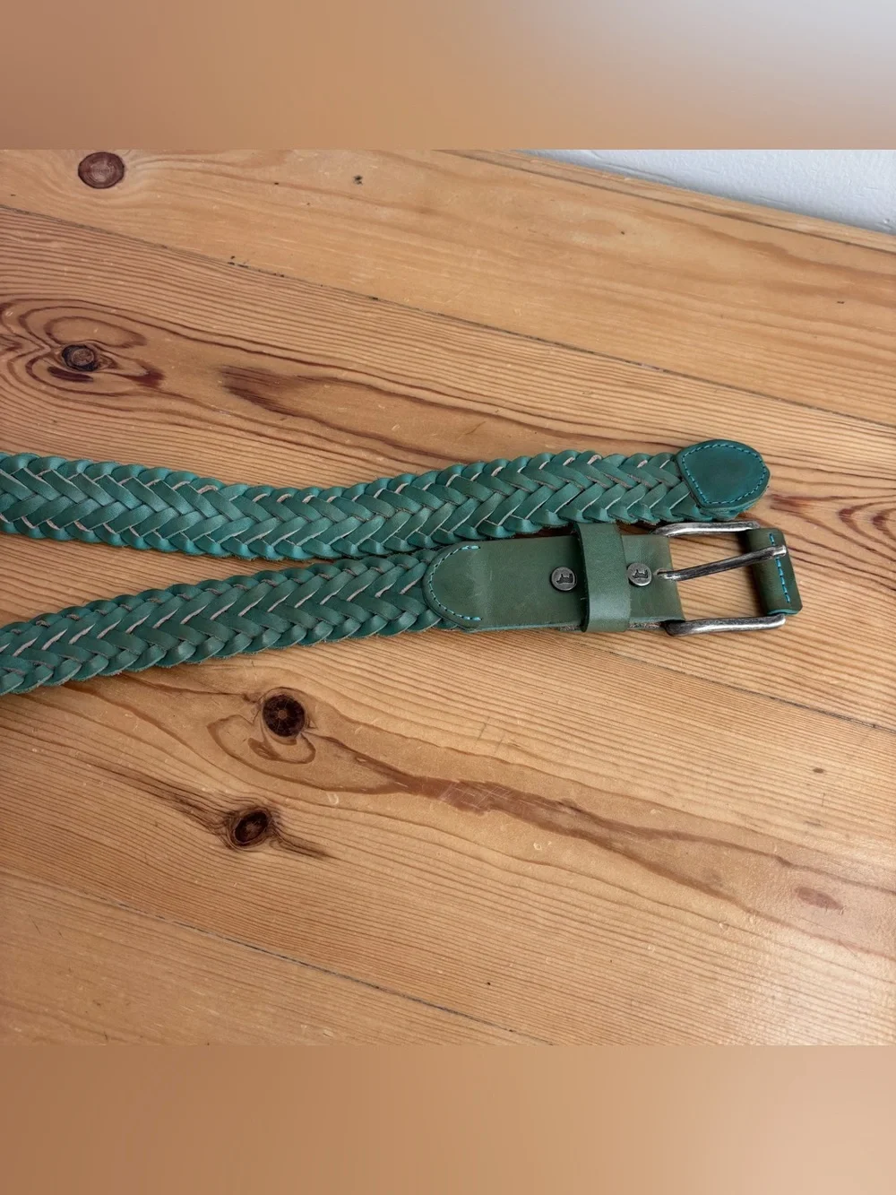 Will Leather Goods Braided teal green Belt Sz M
